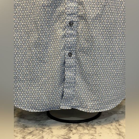 Bugatchi Men Shaped Fit Long Sleeve Button Down Blue Poka Dot Shirt Size Large - Picture 6 of 9